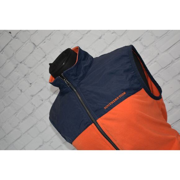 Southern Tide Fleece Jacket Vest Womens Size Small Zip Pockets Orange Blue - Picture 1 of 7
